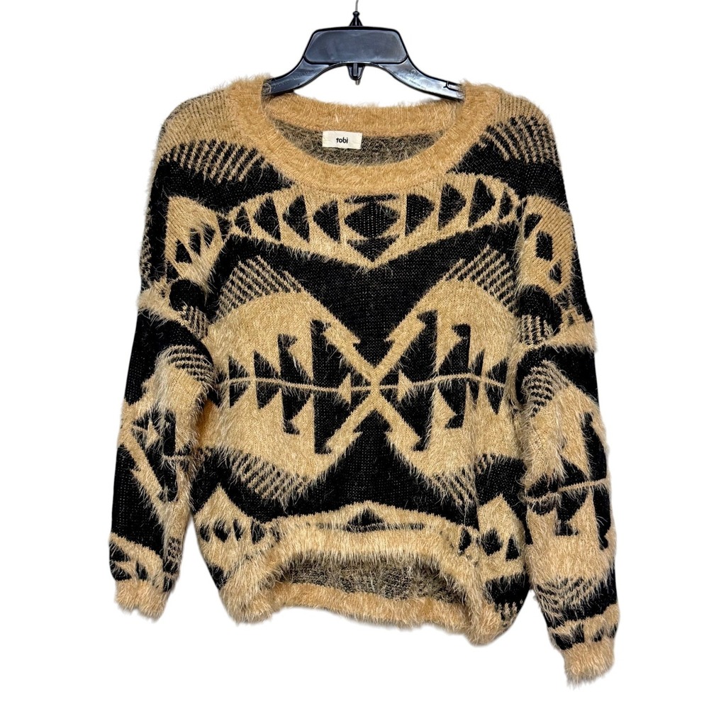 Tobi Wool Blend Southwestern‎ Boho Fuzzy Knit Sweater Womens Size M 90s Retro